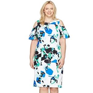 CALVIN KLEIN PLUS SIZE PRINTED COLD SHOULDER DRESS